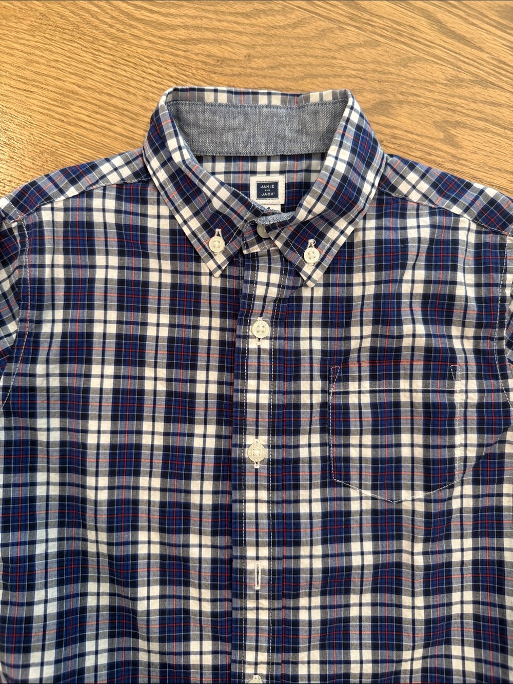 Janie and Jack Navy, White & Red Plaid Button-Down Shirt 4T
